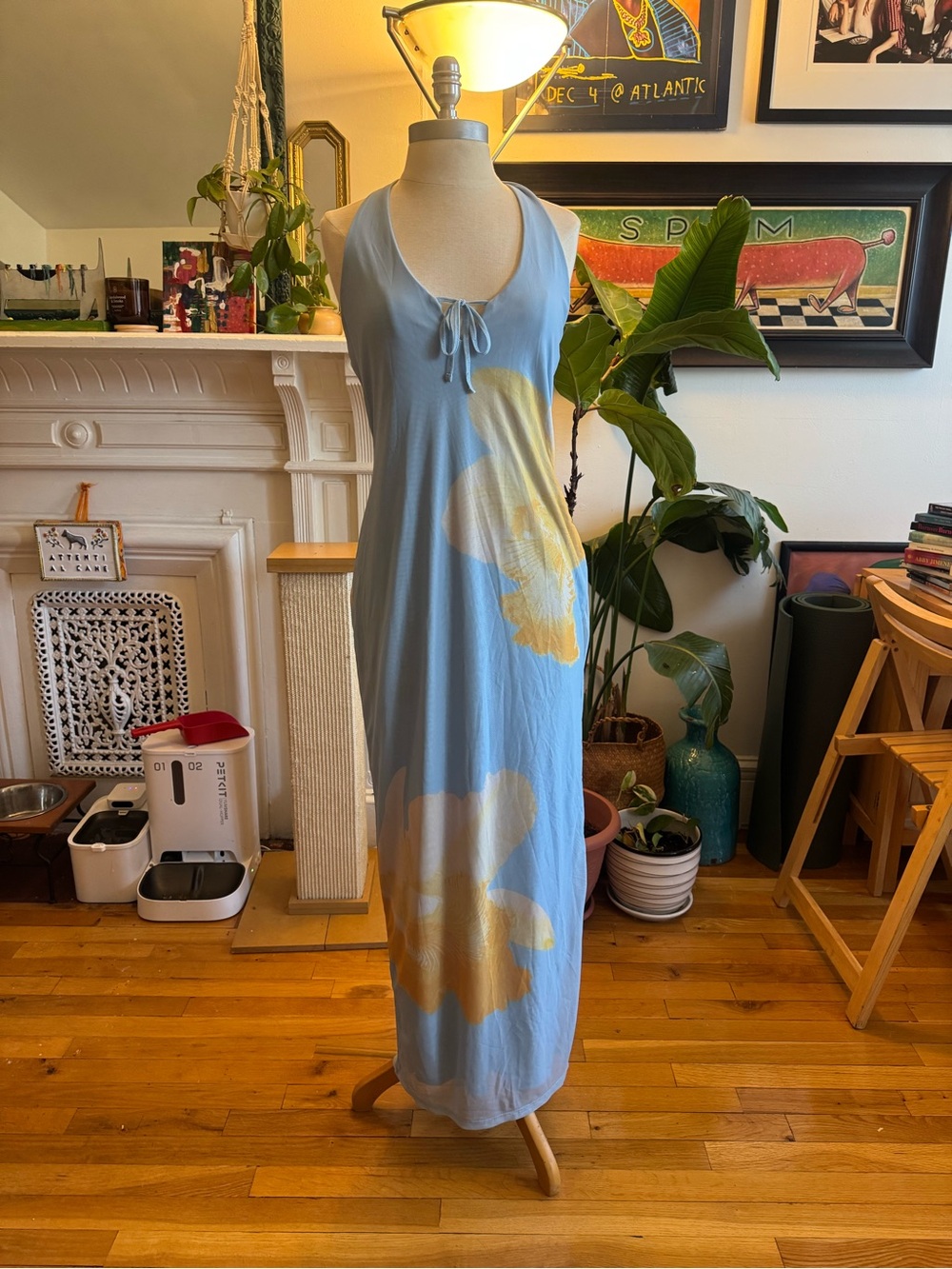 Sincerely Jules Light Blue Maxi Dress with Yellow Floral Print